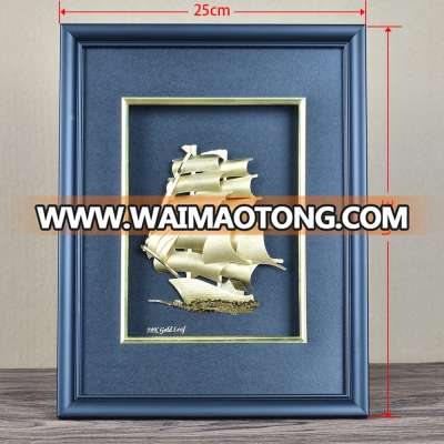 Wholesale 32*25cm Wall Decoration Sailboat Design 3D 24K Gold Foil Frame