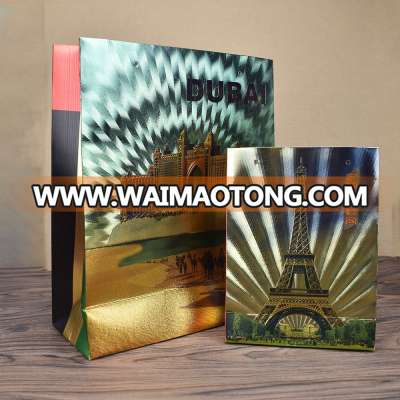 wholesale customized Gold foil paper Gift Packing Bag of Dubai Famous Building